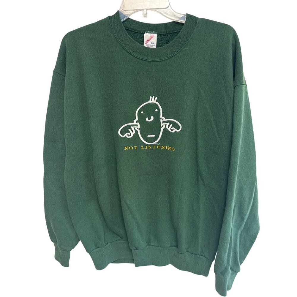 90s Vintage Sweatshirt Grunge Cartoon Green Funny Naughty Humor Teacher XL
